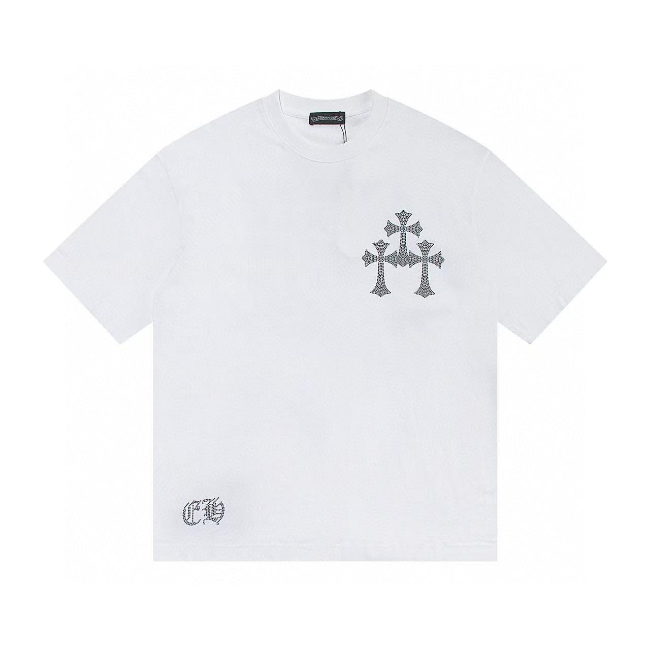 Chrome Hearts W358  2025 Zomer Nieuw Hoge Kwaliteit Katoen Ronde Hals Losse Grote Maat Heren- en Dames T-shirt Koppel T-shirt S wit