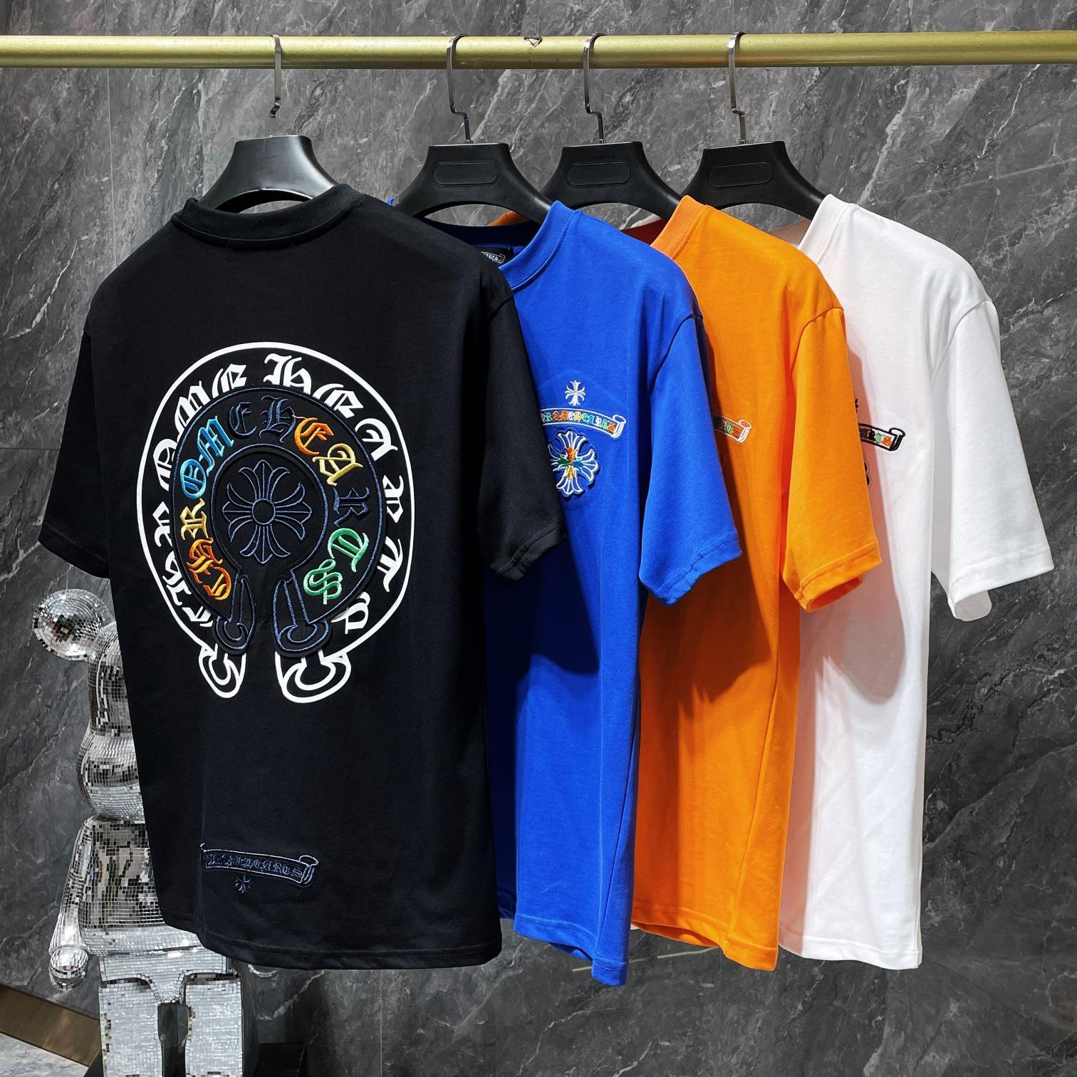 Chrome Hearts 8719  2025 Zomer Nieuw Hoge Kwaliteit Katoen Ronde Hals Losse Grote Maat Heren- en Dames T-shirt Koppel T-shirt M