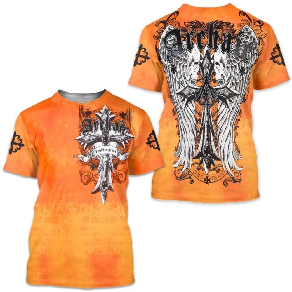 ETST42 Archaïsch Door Affliction Colisson Heren T-shirt Vintage 3D Grafische Print T-shirt Korte Mouw Tee Streetwear Oversized Kleding Top L