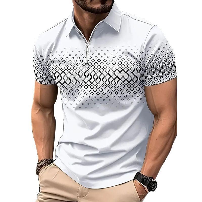 Bengbukulun Herenmode Slim Fit zomerpoloshirt met korte mouwen en sportrits. 2XL