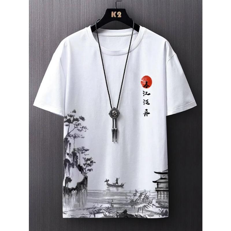 ETST 013 Zomer nieuwe heren casual eenvoudige T-shirt met korte mouwen polyestervezel comfortabel ademend oude stijl bedrukt korte mouwen L