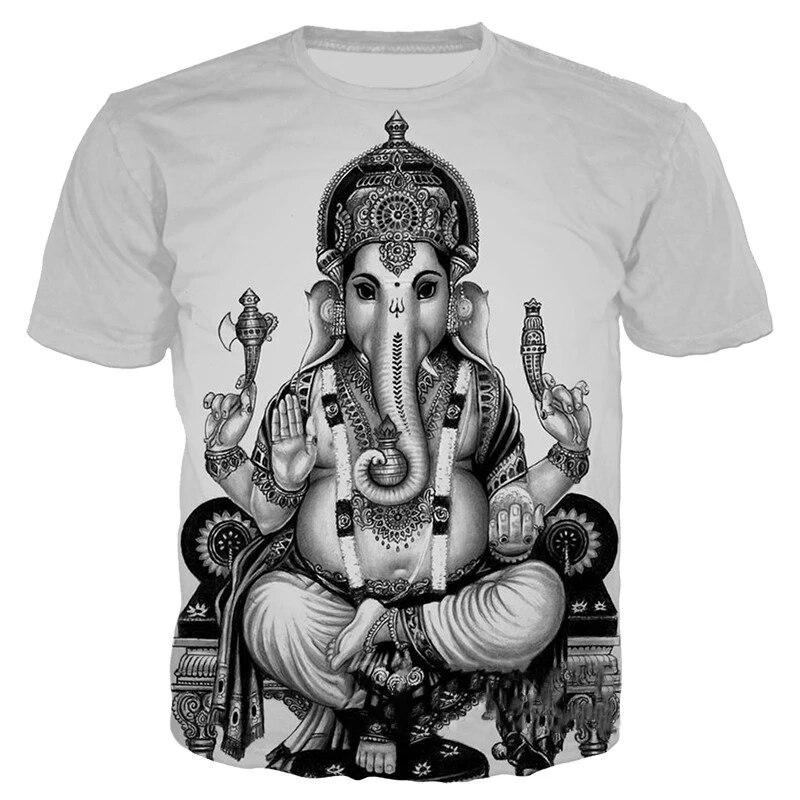 Xin nan zhuang Ganesha T-shirts 3D Print Hindoe God van Wijsheid Ganesha T-shirt Mannen Vrouwen Zomer Casual Korte Mouw Harajuku Oversized T-shirt XL