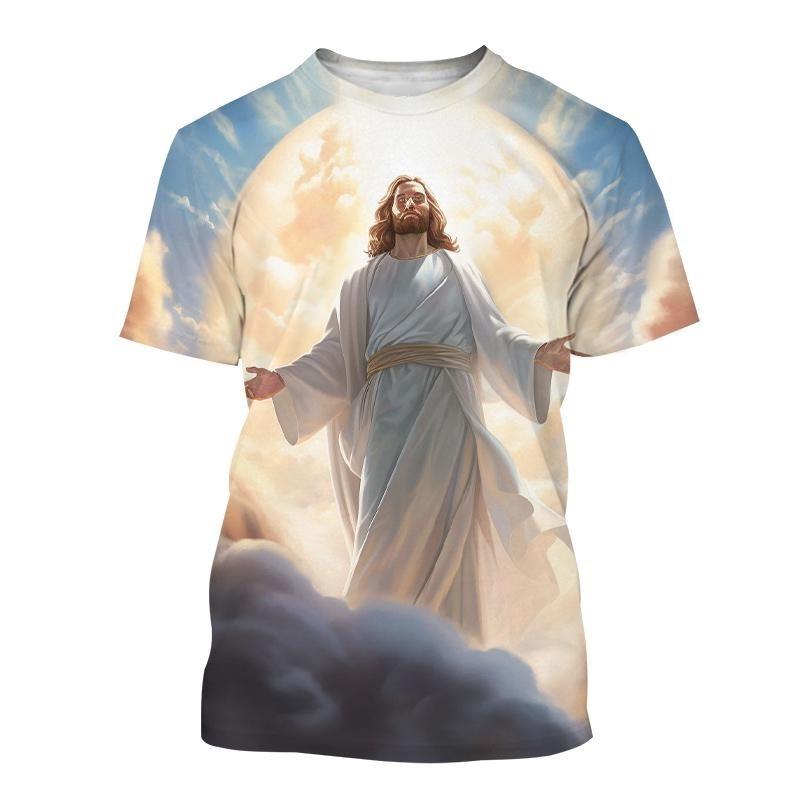 ETST 007 Jezus 3D bedrukt T-shirt Herenmode Casual Korte mouwen Ronde hals T-shirt Christelijke God Zomer Oversized Tops Tees Kleding L
