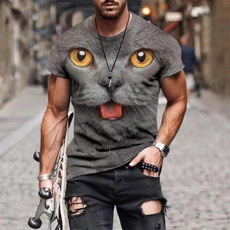 HerSight Dierlijke kattenprint heren T-shirt Harajuku schattig losse tops met korte mouwen mode eenvoudig T-shirt oversized heren dames unisex kleding L