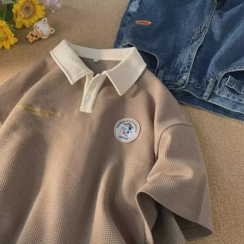VantaGoods Heren Zomer Trendy Wafel Korte Mouw T-shirt, Hong Kong Stijl, Zware Japans Geïnspireerde Polo voor Koppels 3XL groen
