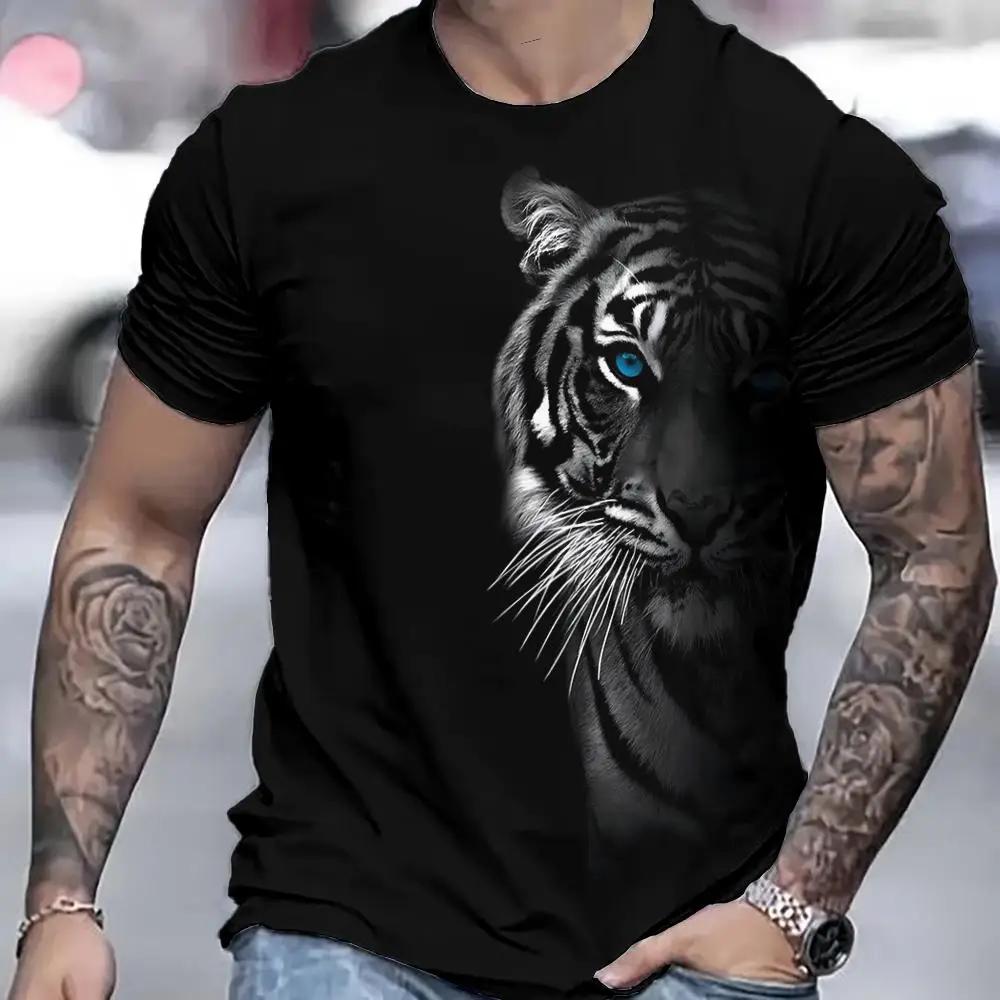 Huiteng Zomer nieuw heren T-shirt 3D geprint tijgerpatroon modetrend korte mouwen straatmode plus size ronde hals top 4XL