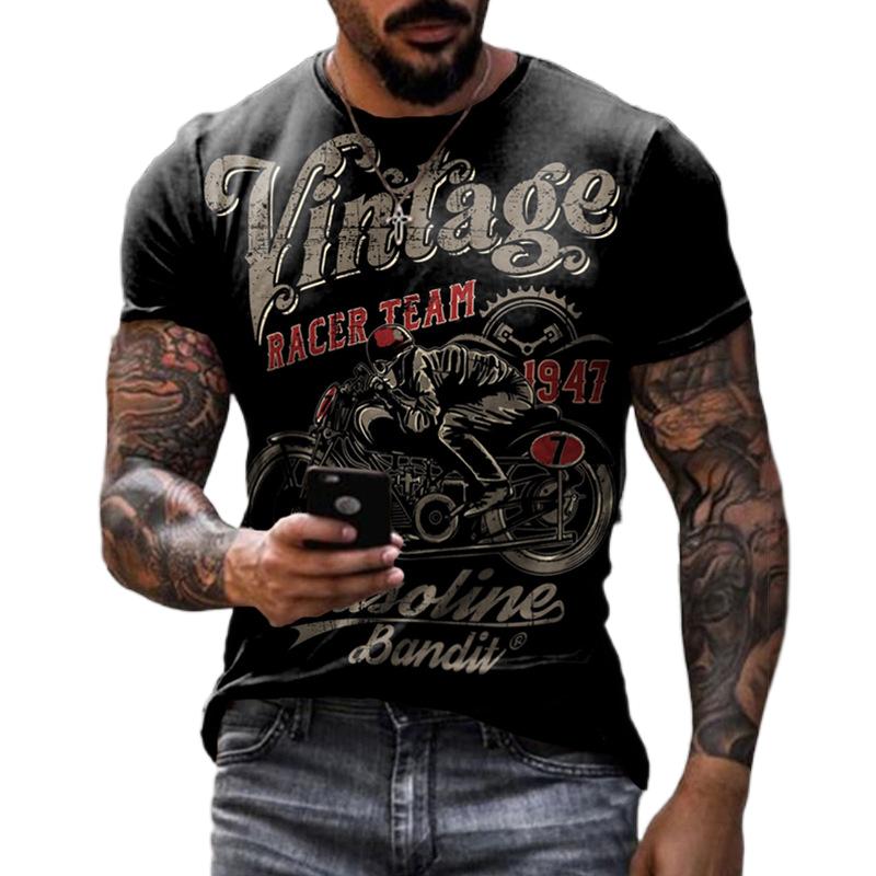ETST 006 2022 Summer Vintage Men's T Shirt 3d Retro Motorcycle Oversized Tshirts For Men Clothing Biker Racing T-shirts Motor Tees Tops L
