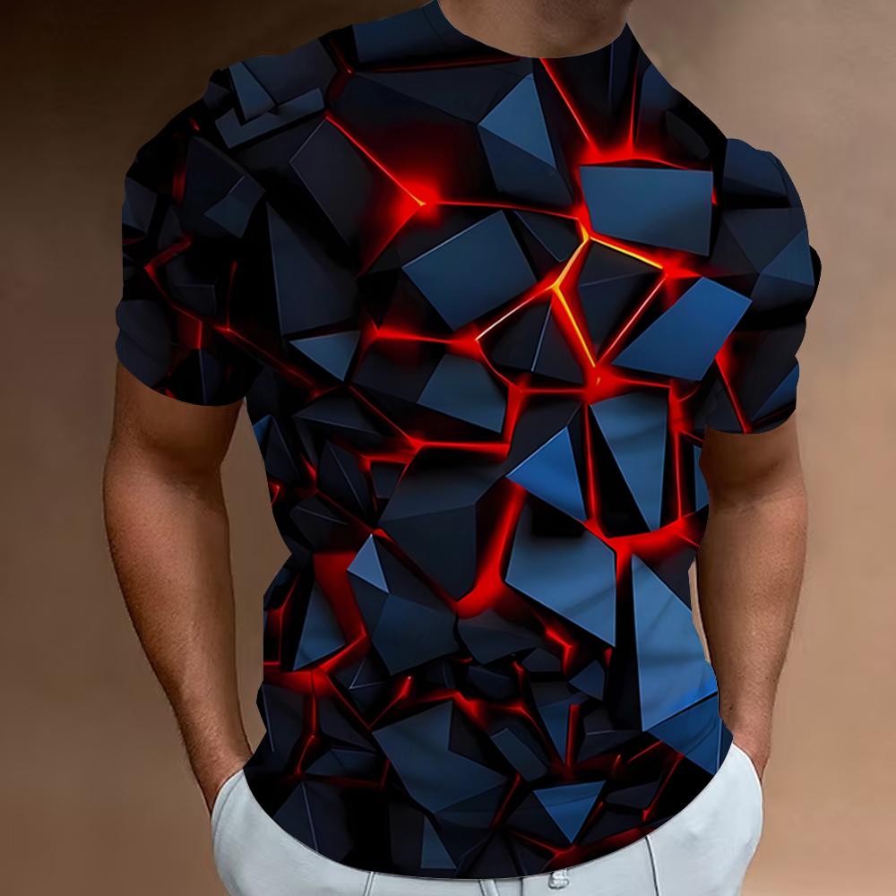 Etst 003 3d Broken Rock Print Men's T-Shirt Summer Casual Short Sleeved Top Fashion Casual Sports Shirt Loose Oversized Tees For Men 2XL