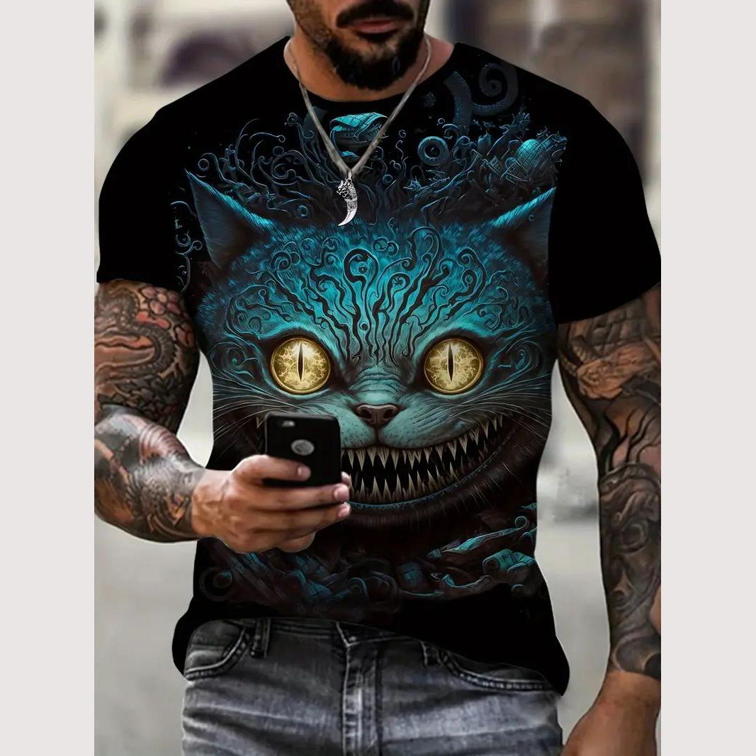 ETST 007 Zomer dieren T-shirt voor heren 3D kattenpatroon print T-shirt Casual korte mouw T-shirt Mode heren oversized kleding Streerwear 3XL