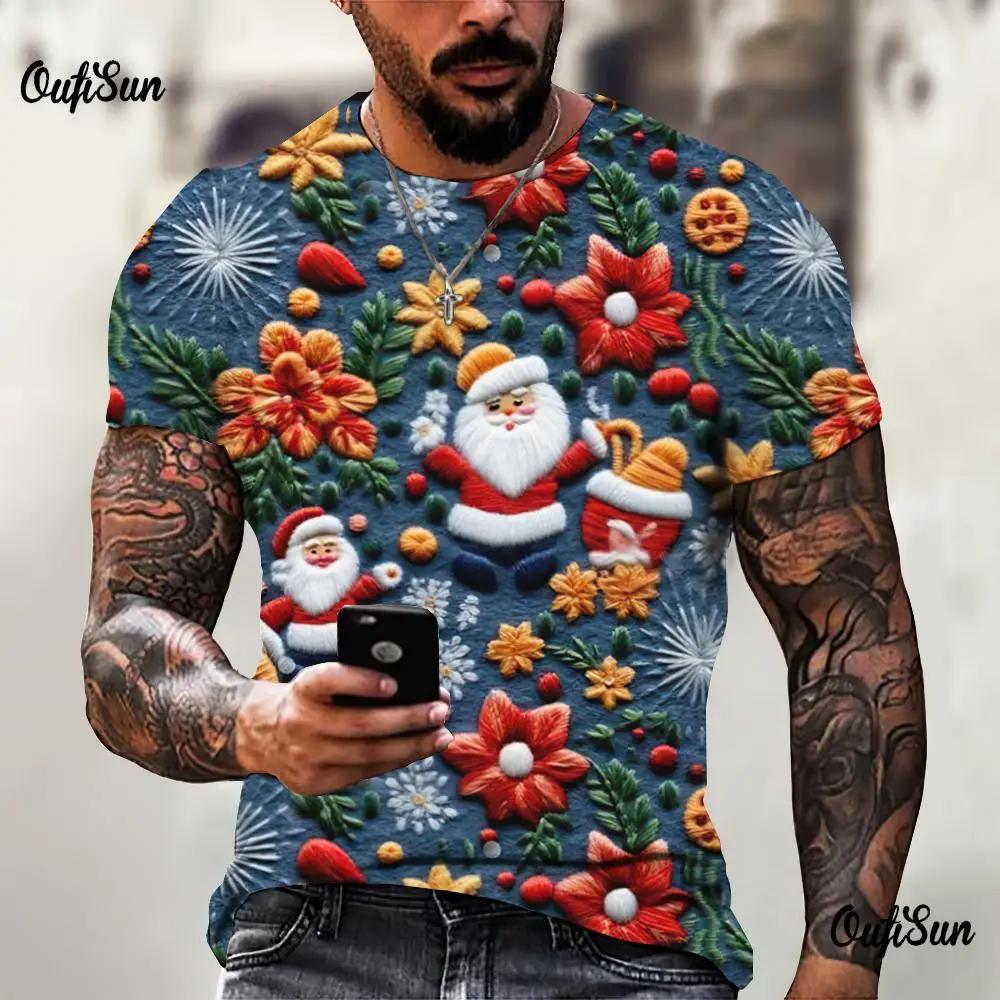 ETST WENDY 3D Digitaal Heren T-shirt Kerstkleding Voor Mannen O-hals Mode Kerstman Bedrukt Sweatshirt Oversized Streetwear Tees 6XL