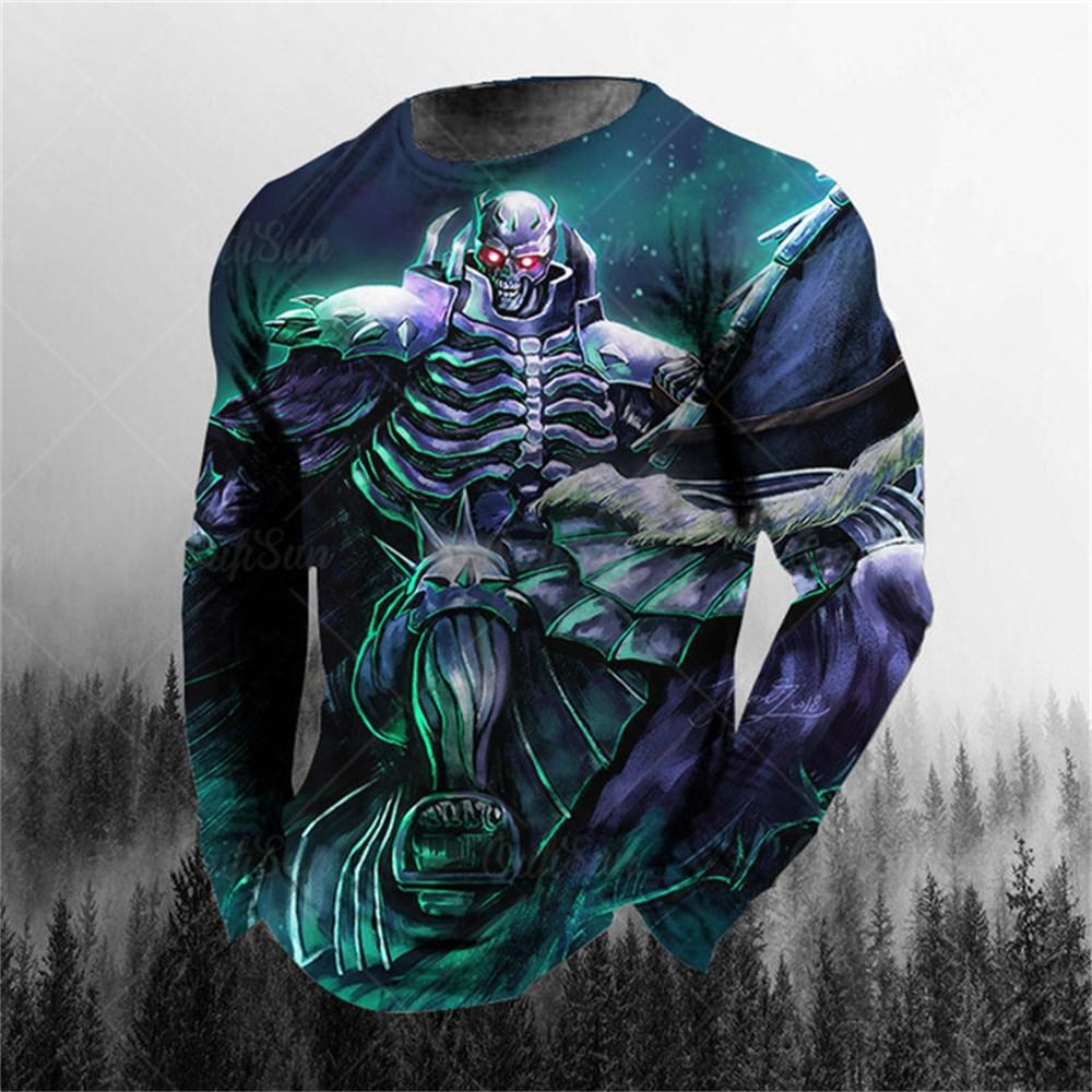 ETST 012 3D-print O-hals lange mouwen Plus Size T-shirt Herenkleding Retro Heren T-shirt met lange mouwen Schedel Lang T-shirt Heren Straat L