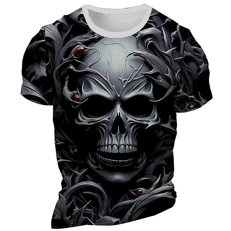 Etst 003 Vintage T-shirt voor heren Schedel 3D-print Mode Korte mouwen Tops Zomer Oversized Heren T-shirts Casual kleding Trui XL