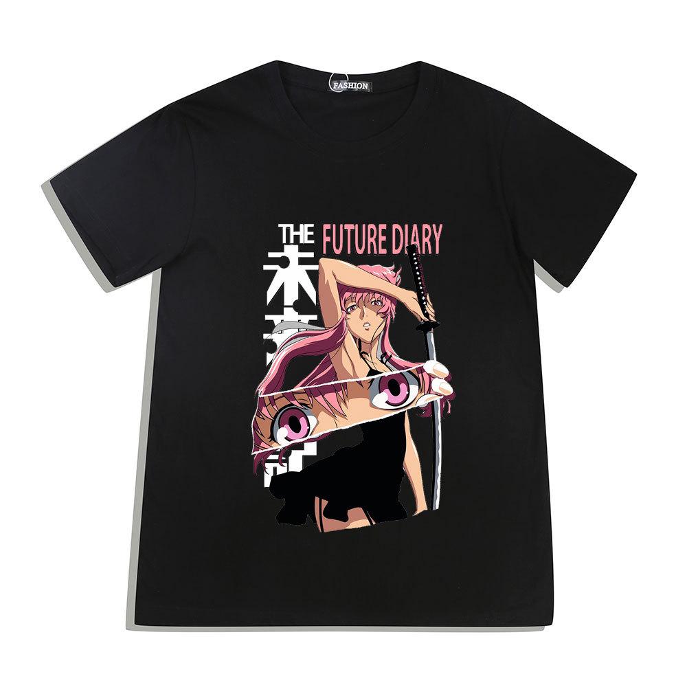 Wish Today 2022 Future Diary Agatsuma Yuno Anime Katoenen T-shirt - Comfortabel, Casual, Ademend S zwart