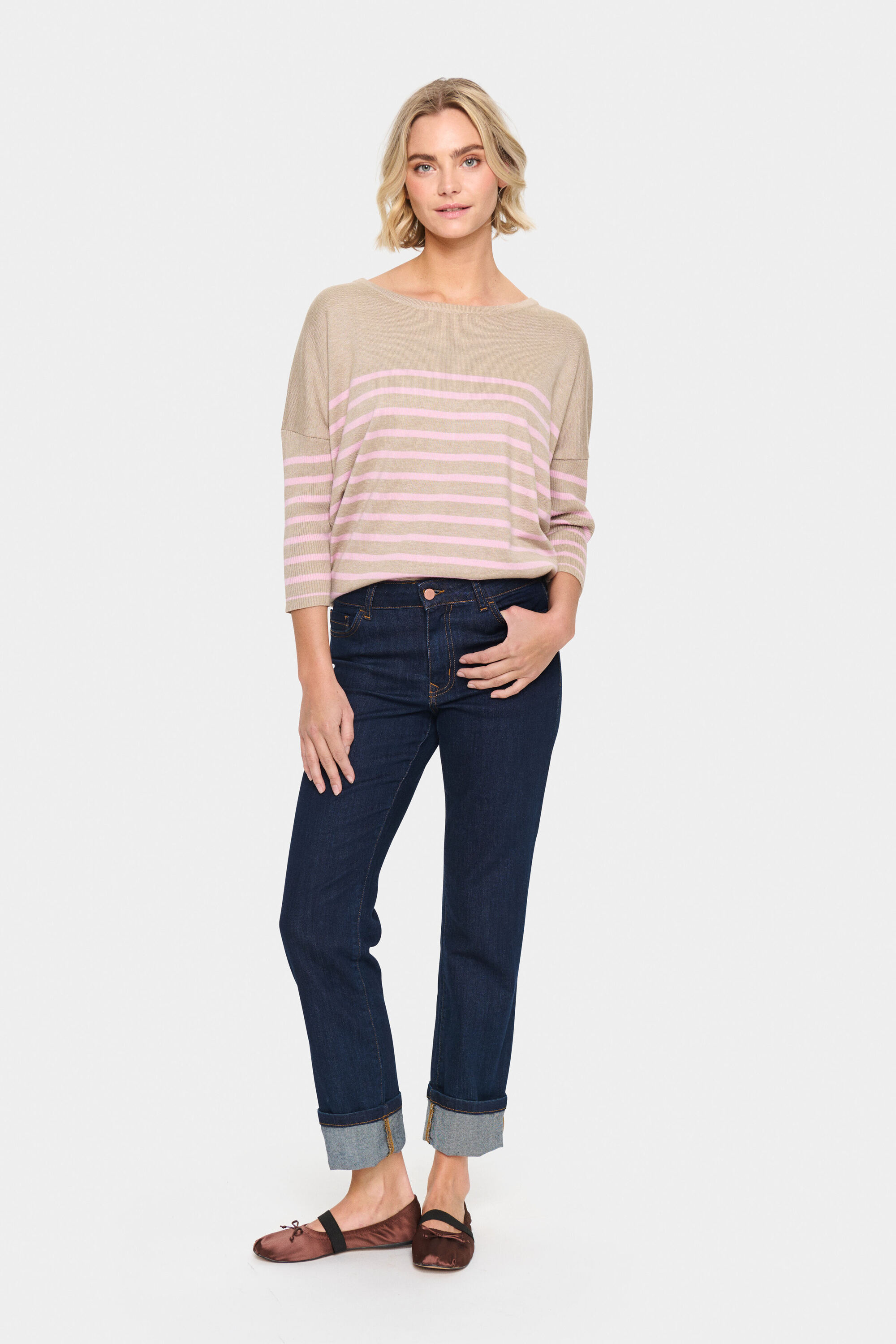 Saint Tropez Gebreide trui MilaSZ R-neck Stripe
