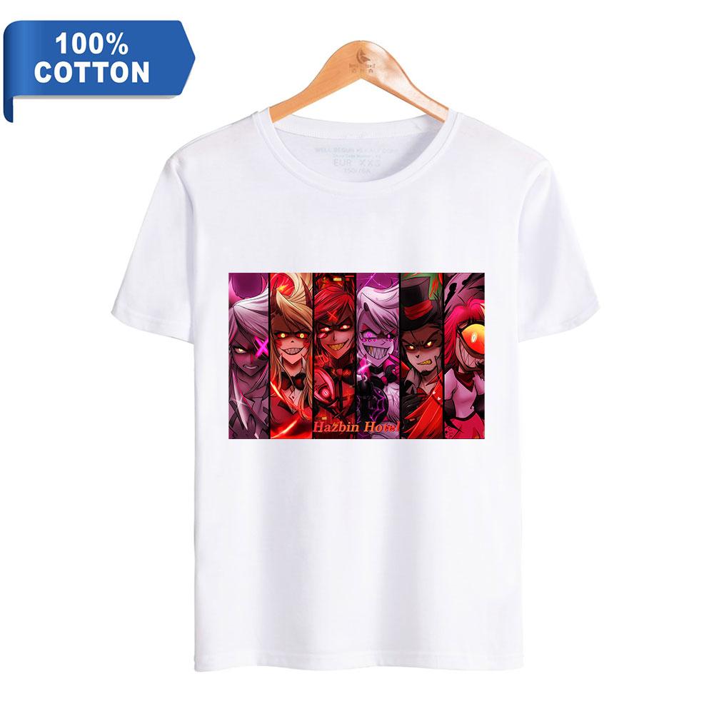 Tooyoo Anime Hazbin Hotel T-shirts Harajuku Vintage Gewassen T-shirt Voor Mannen Hip Hop Streetwear Oversize T-shirt XXXXL grijs