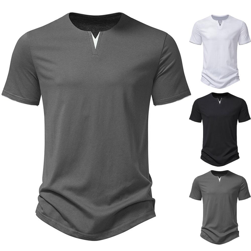 King Billion Heren Henley-overhemden met korte mouwen, casual katoenen slim fit basic zomer T-shirt met V-hals voor heren M wit