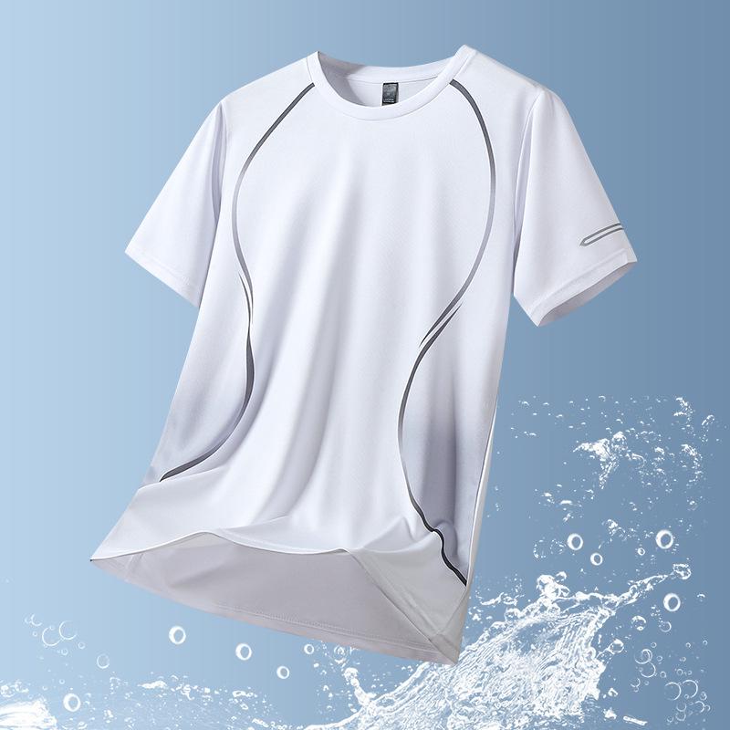 Lucky ioom Clothes Ice Silk T-shirt met korte mouwen voor heren, hardlopen Ice Silk, snel drogende kleding, dunne sporttop met ronde hals L
