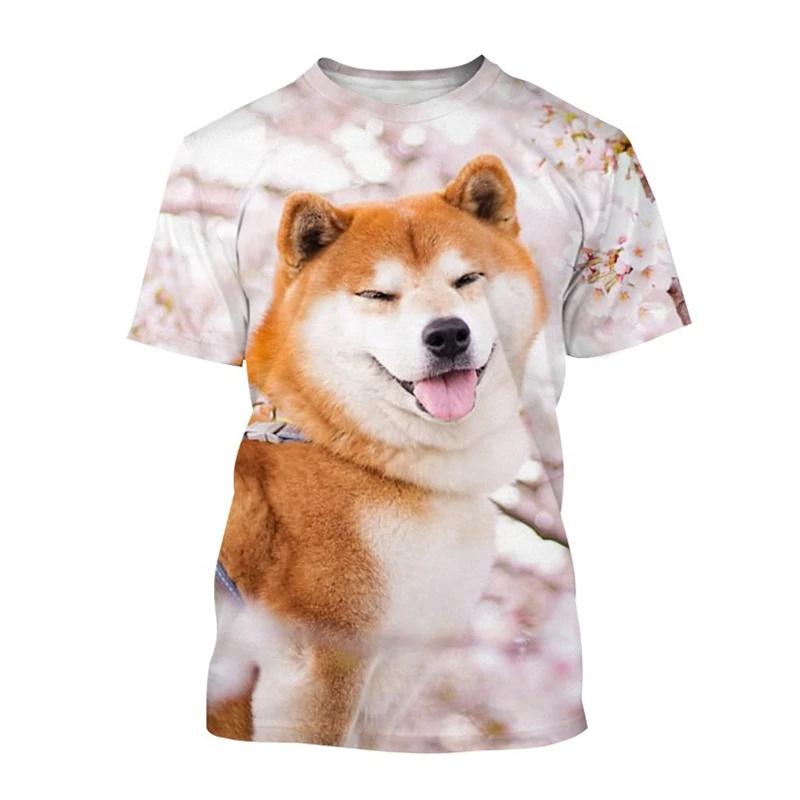 ETST 005 Japans Akita Inu T-shirt Voor Mannen Schattige Hond Dier 3D Geprinte T-shirts Harajuku Korte Mouw Baggy Street Tops T-shirt Kinderen 5XL