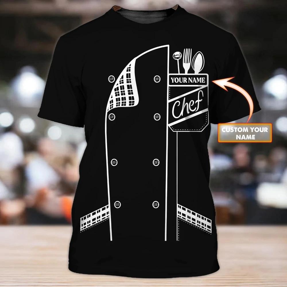 Xuhaijian02 Chef-koksuniform voor heren, gepersonaliseerd T-shirt met naam, 3D-print, informeel, 2025, snel drogend en ademend, grote maat 6XL