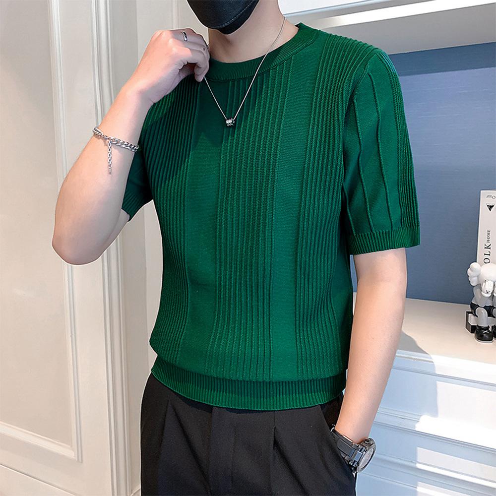 King Billion Heren zomer gestreept T-shirt slim fit casual korte mouwen harajuku ronde hals herenkleding XXXL groen