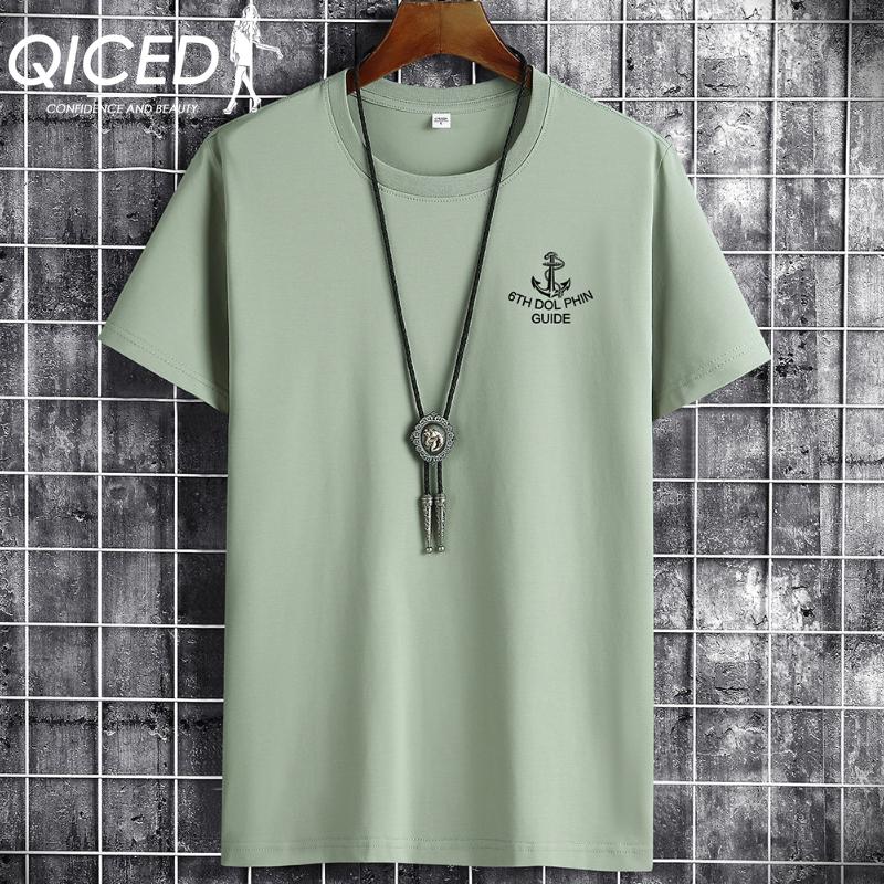 QICED Zomer T-shirt met korte mouwen Heren O-hals Trend Ondershirt XXXXXXL staalblauwe kleur