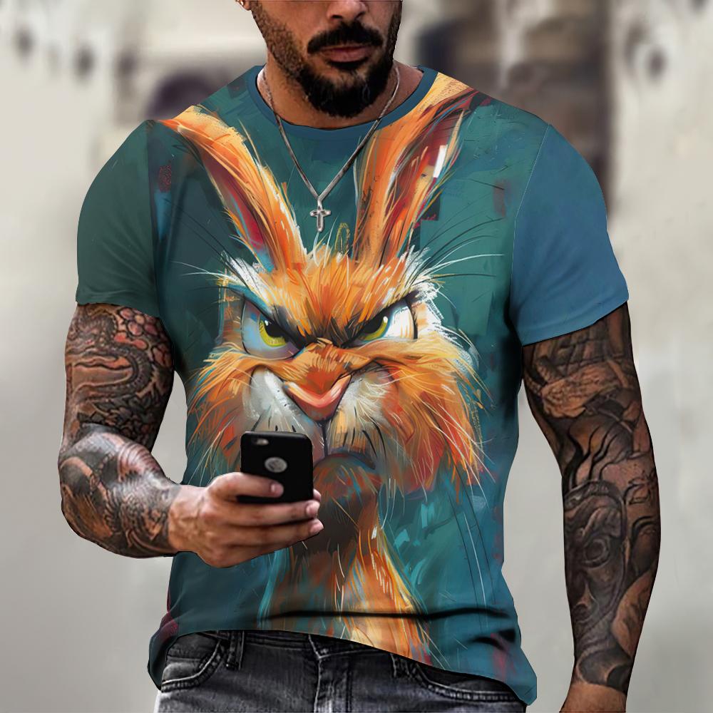 ETST33 Angry Animal Graphic T-shirts For Men Fashion Big Size Funny 3D Printed Man's Tshirts Pullover Short Sleeve Men's Clothing Tops 5XL