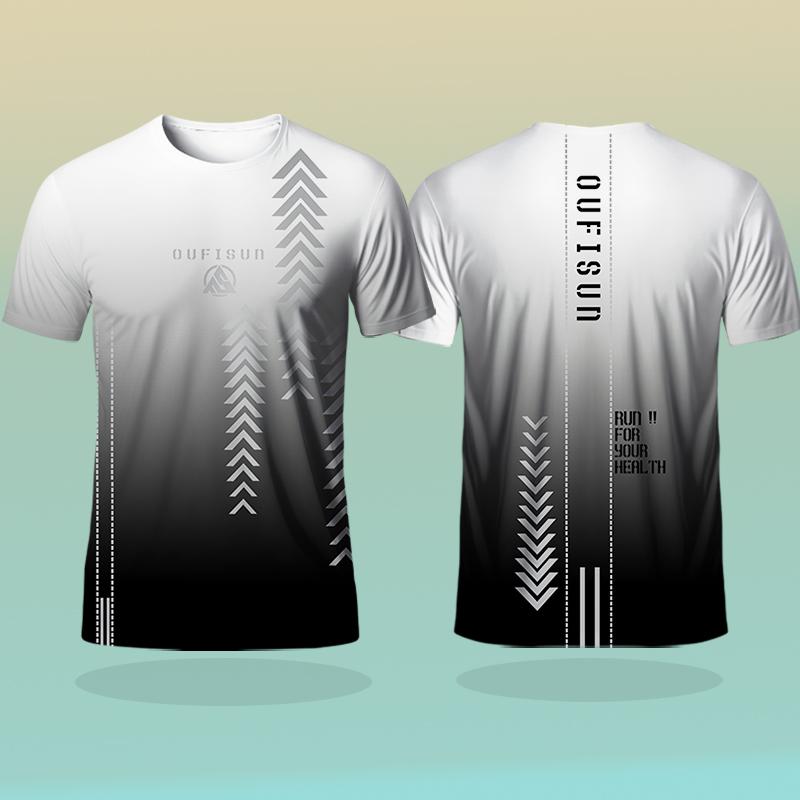 Kukebang Heren T-shirt Buitensporten Hardloop T-shirts Gradiënt 3D Patroon Bedrukt T-shirt Comfortabel Snel Droog Korte Mouw Unisex Tops XL