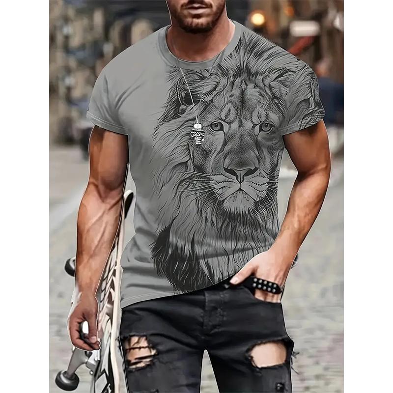 Happy Show Nieuwe zomer herenmode T-shirt persoonlijkheid leeuw bedrukt heren T-shirt top 8XL paars