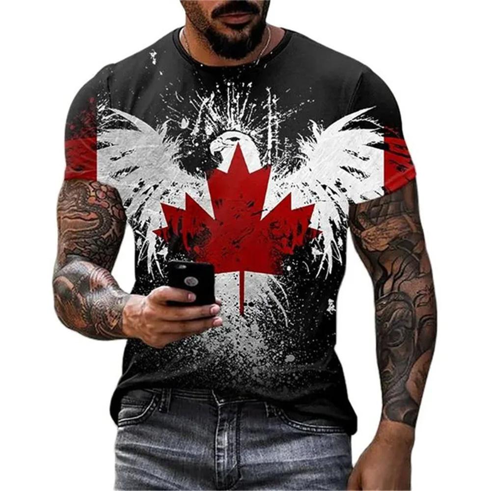 ETST 007 Mode Canada Maple Leaf Flag 3D Print Heren T-shirts Zomer Ronde Hals Losse Korte Mouw Oversized T-shirts Herenkleding Tops 5XL