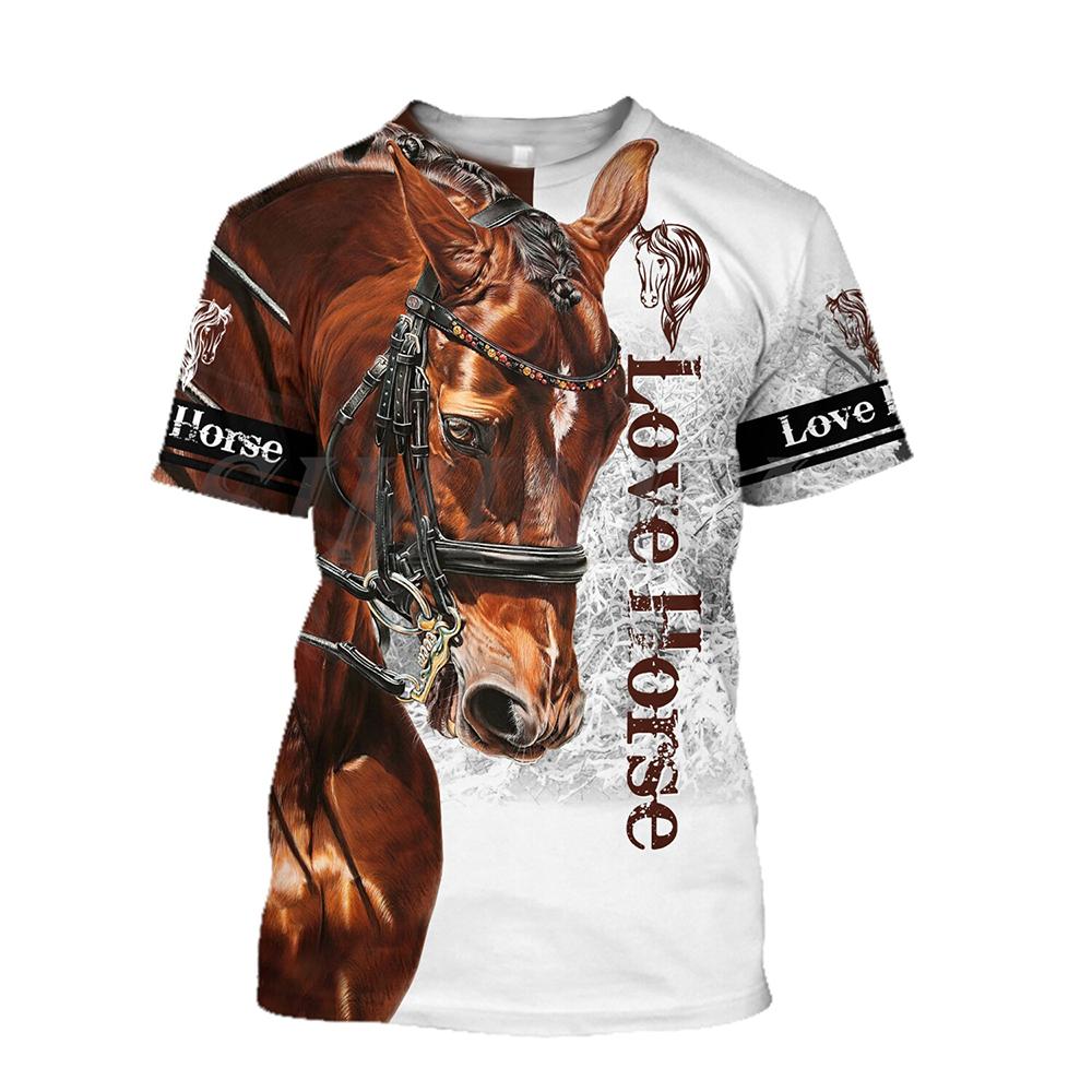 Etst 003 3D-printpaardenshirt Unisex mode dames T-shirt groot los O-hals T-shirt casual korte mouw T-shirt paardenkleding L