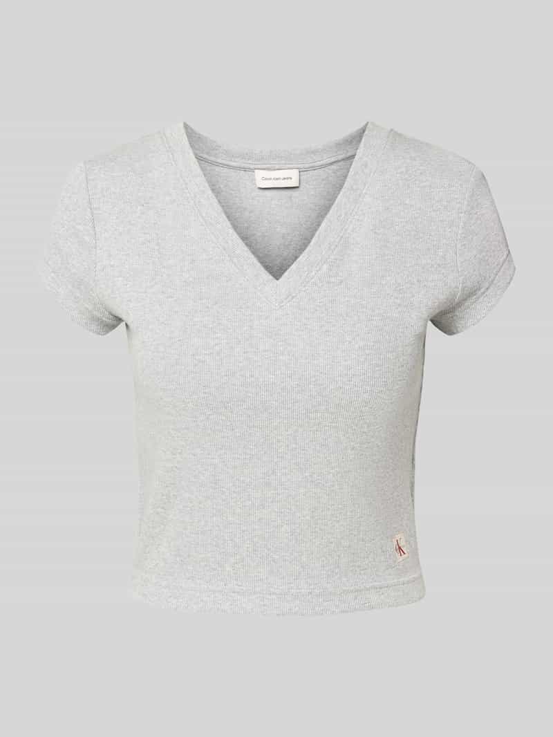 Calvin Klein T-shirt A- SS WOVEN LABEL RIB VNECK TEE