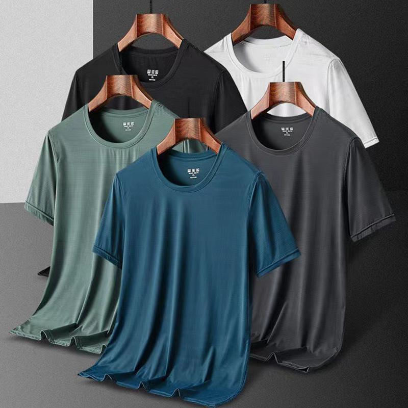 Source universe IJszijde Sneldrogend Sport-T-shirt met ronde hals Gymshirts Fitnessshirt Trainer Hardloop-T-shirt Heren Ademende sportkleding Effen kleur 6XL blauw