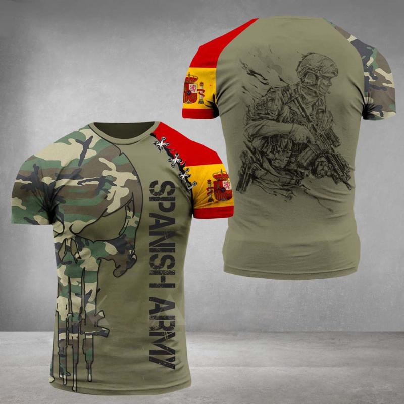 ETST 03 Spaanse Vlag Grafische Heren T-shirt Losse Casual Korte Mouwen Tees Oversized T-shirt Spaanse Veteranen Tops Camouflage Kleding Xl XS