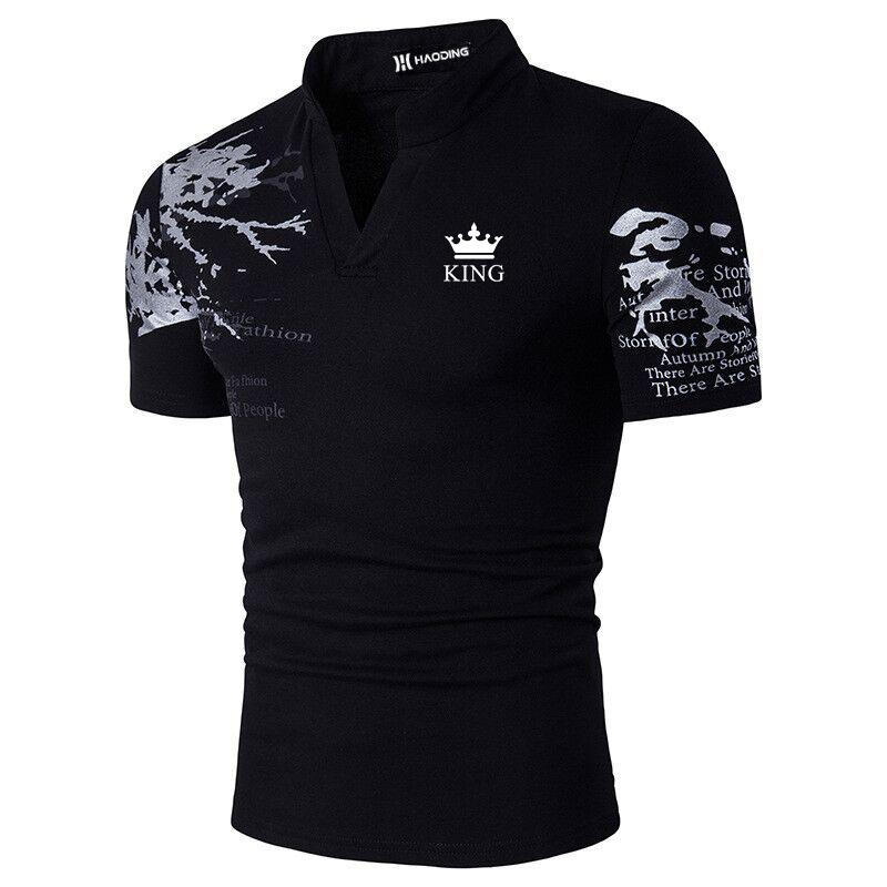 Haodingfushi Heren zomer T-shirt met korte mouwen en staande hals, heren zomer slank T-shirt M zwart