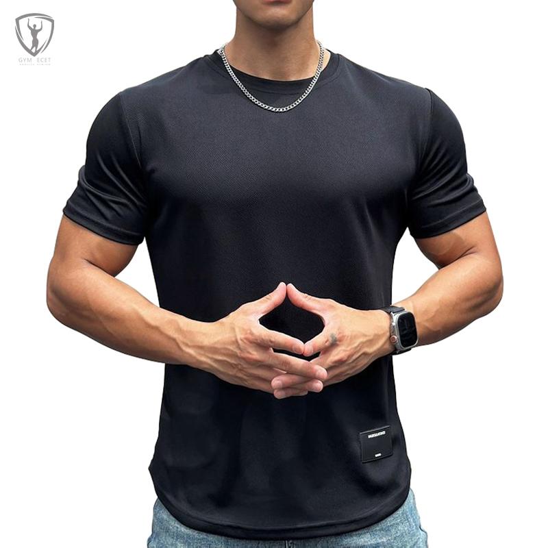 Sports Aesthetics Heren stretch sneldrogend casual T-shirt Muscle Fitness sportshirt met korte mouwen XXXL kaki