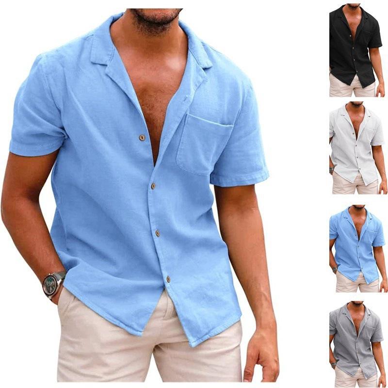 WowClassic Heren poloshirt met korte mouwen, katoen, losse grote maten overhemden, herenkleding L lichtblauwe kleur