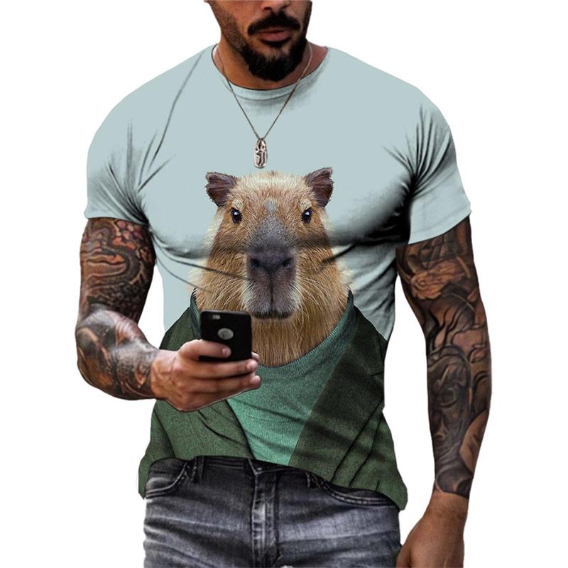ETST 07 Zomer Heren Leuke Ondeugende Capybara 3D Grafische T-shirt Trend Mode Straat Korte Mouw O Kraag Top Plus Size 6XL
