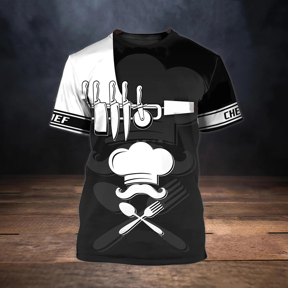 ETST WENDY 005 Heren T-shirt zomer korte mouw keukenartikelen bedrukt chef-kok kleding ronde hals oversized herenkleding straat tops tees 6XL