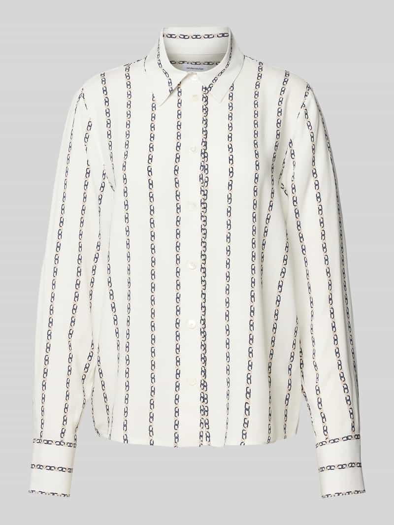 Seidensticker Overhemdblouse Zwarte roos Lange mouwen kraag kettingenprint