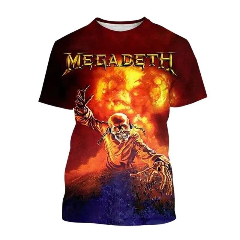 ETST 03 3D Mode Megadeth Afdrukken T-shirt Zomer Mannen Dames Populaire T-shirts Hip Hop Stijl Korte Mouwen Trui Jongens Vintage tops L
