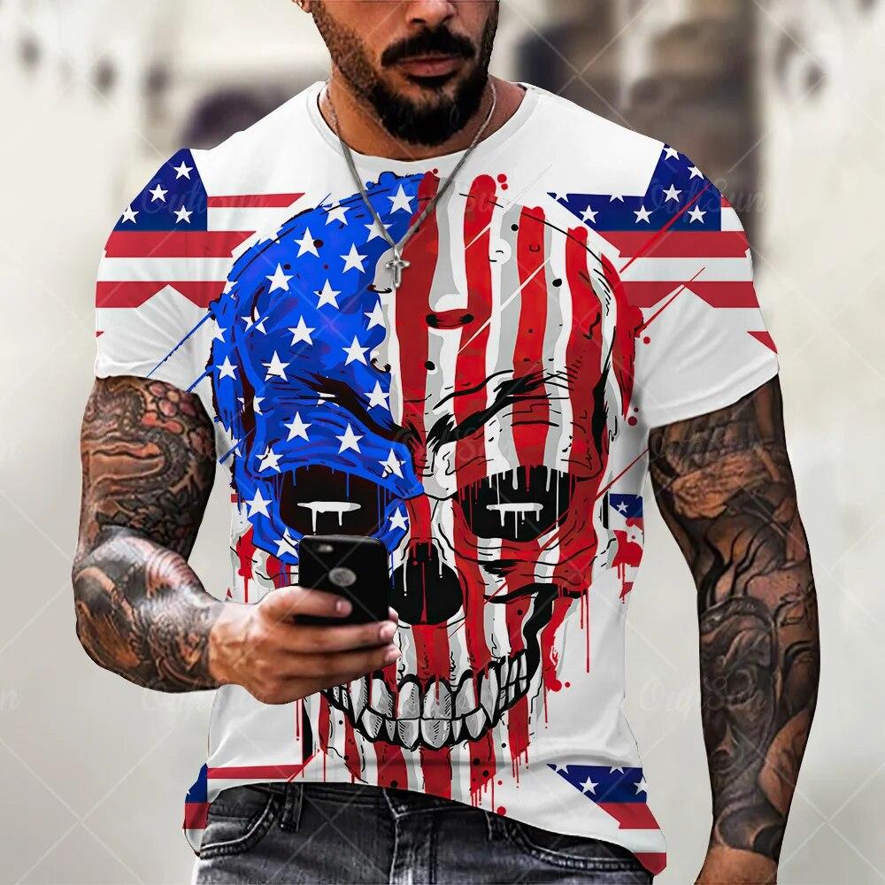 Baibao QIQI Mode Amerikaanse Vlag Mannen Oversized 3DT-Shirt Zomer O-hals Korte Mouw Sport Fitness Shirt Losse Ademende Streetwear Top M