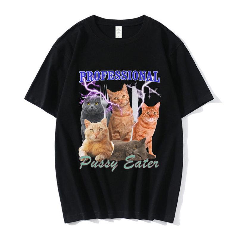 TENJINGE Trendy Professionele Pussy Eater Grappige Kat Minnaar T-shirt Herenkleding Mode T-shirts Katoen Casual Oversized T-shirts met korte mouwen XL
