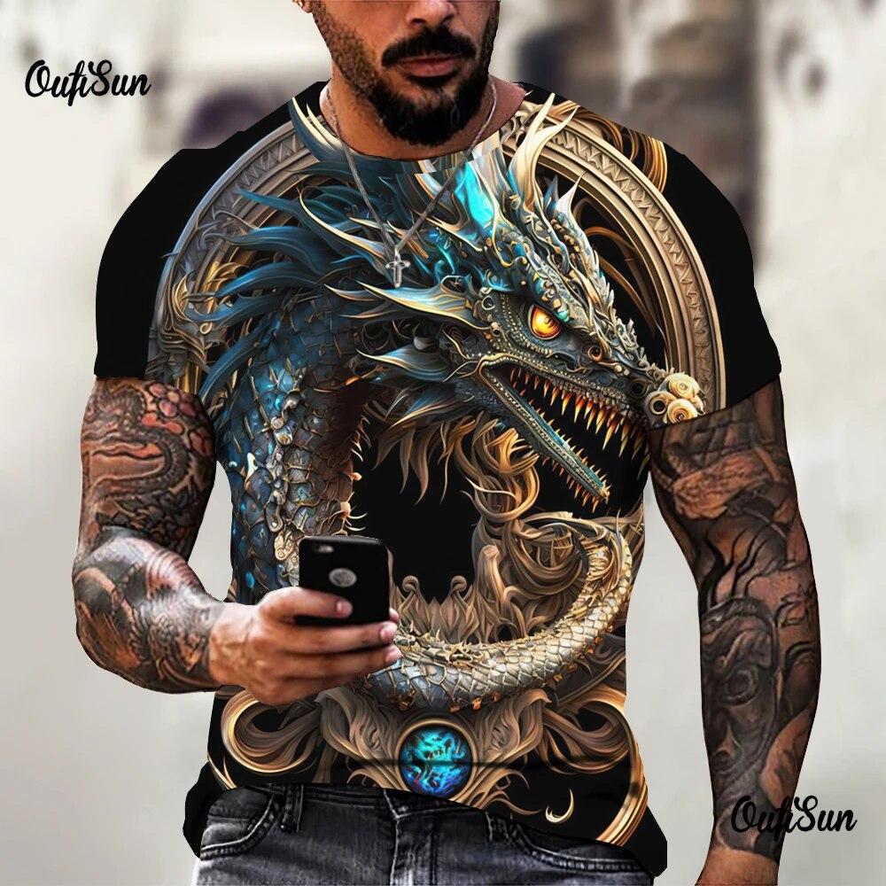 ETST 03 Zomer Casual Heren Tops Mannen Draak T-shirt Mode 3d Gedrukte T-shirt Dier Patroon Korte Mouwen Oversized Streetwear tees XL
