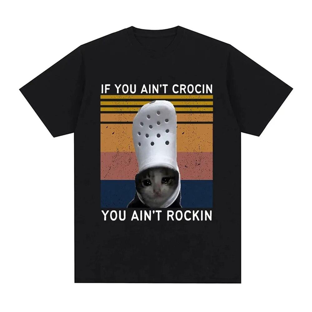 Nihao Zomer 100% Katoenen T-shirt Heren Dames Korte Mouw T-shirt Grappige Huilende Kat Croc Meme Grafisch Bedrukt T-shirt O-hals T-shirts Tops 4XL