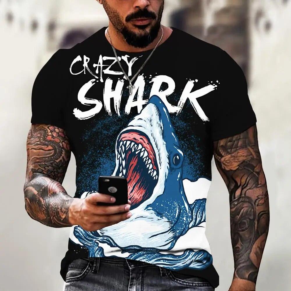 Xuhaijian02 T-shirt voor heren Anime Shark Print Heren T-shirt Hip Hop Stijl Korte Mouw Tops Zomer Ronde Hals Streetwear Oversized T-shirts S