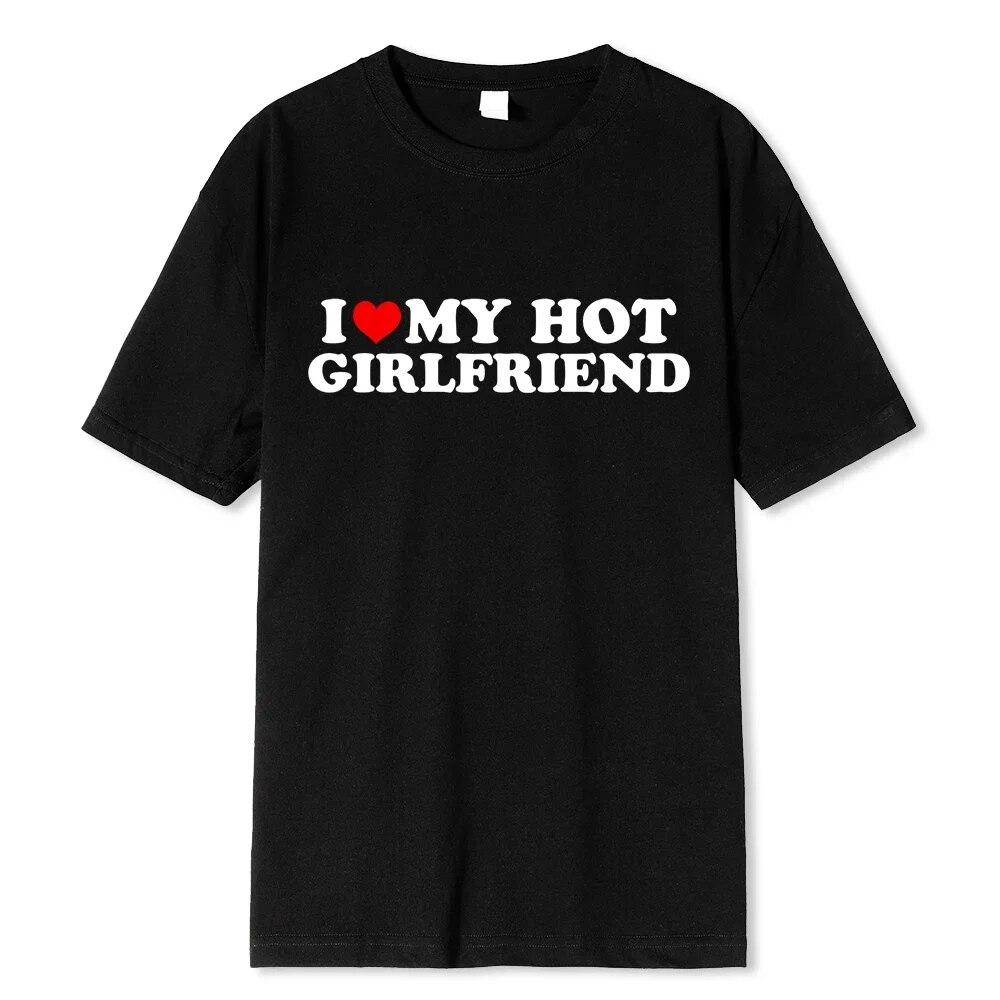 Limindong Vintage grappig ik hou van mijn hete vriendin vriendje T-shirt paar grafische T-shirt mannen vriendjes sport casual sport streetwear M wit