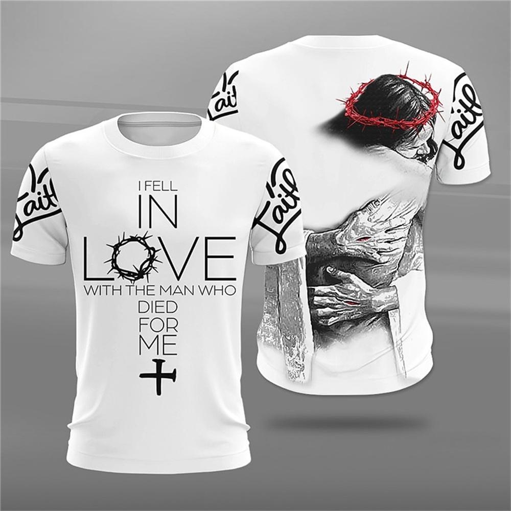 ETST WENDY 05 Jezus Christus patroon T-shirt voor heren Zomer Casual O-hals Oversized Korte mouw Katholicisme Print Snel drogende heren T-shirts 6XL