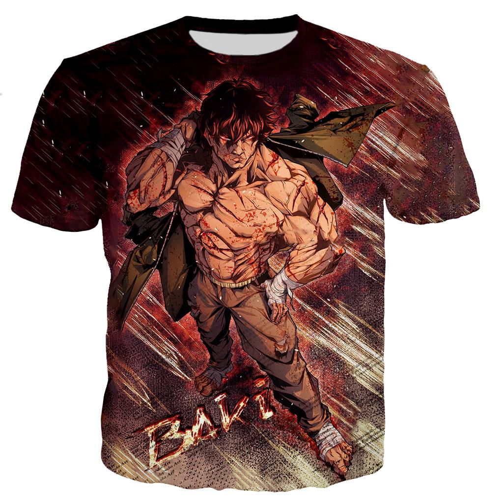 Baibao QIQI Fighting Anime Baki Hanma T-shirt Mannen/vrouwen 3D-geprinte T-shirts Casual Harajuku Trendy Stijl T-shirt Streetwear Tops Korte Mouwen L