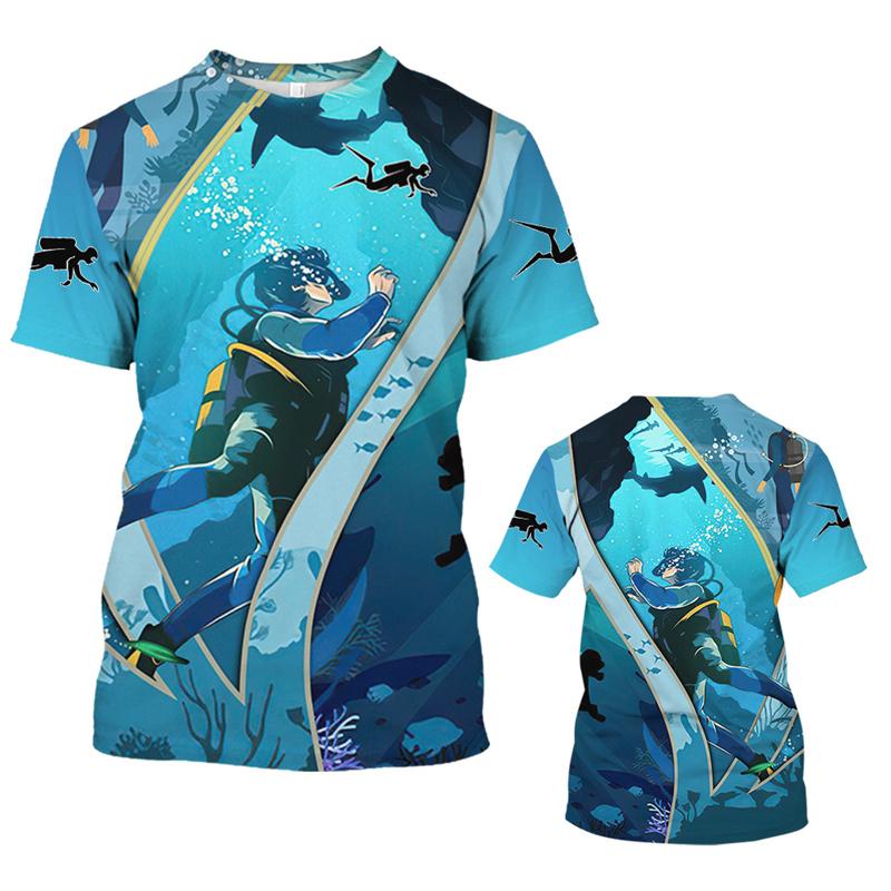 Laoxu 3D Onderwater Duiken Bedrukking T-shirt SCUBA DRIVING Grafische T-shirts Voor Heren Kindermode Sport Gym Korte Mouwen Harajuku Tops XXL rood