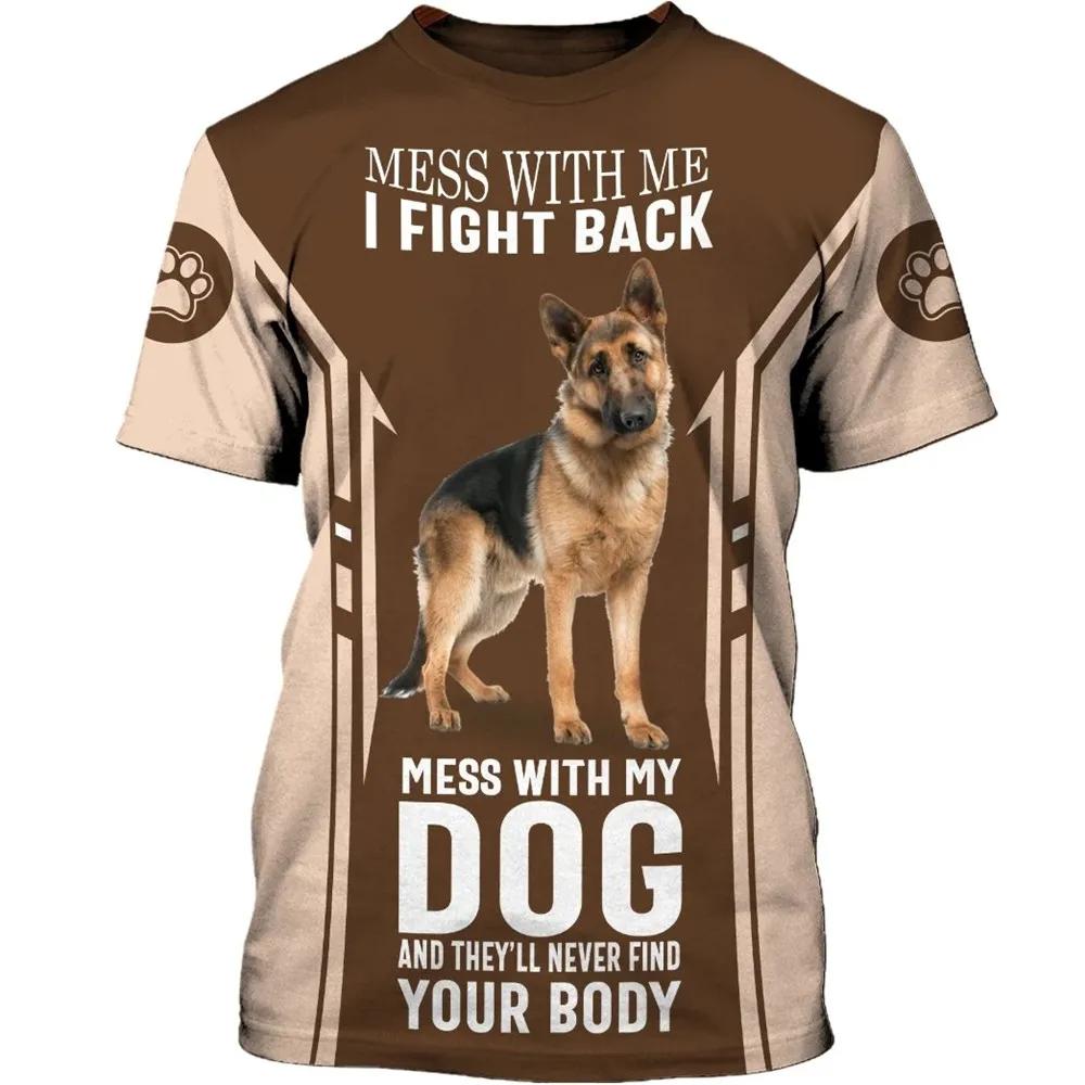 ETST WENDY 005 Knoei met ik vecht terug Duitse herder 3D bedrukte T-shirts grappige hond Tee Tops shirts Unisex XL